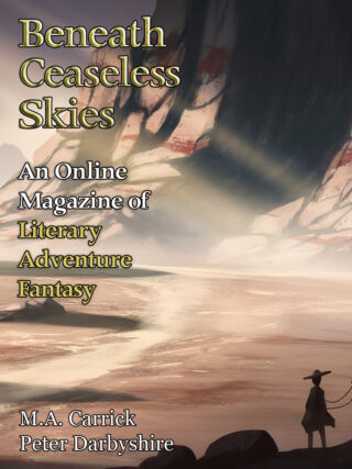 cover art for Beneath Ceaseless Skies #388, showing a traveler in a desert